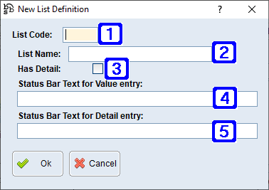 New List Definition Screen New List Definition Screen