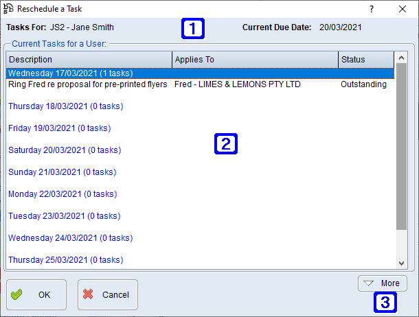 Reschedule a Task Screen Reschedule a Task Screen