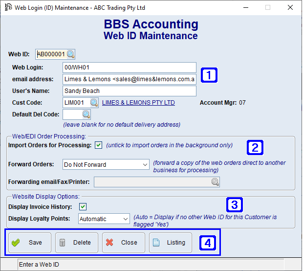 Web ID Maintenance Screen Web ID Maintenance Screen