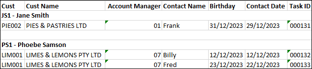 CRM Contacts Birthday Report - Example CRM Contacts Birthday Report - Example