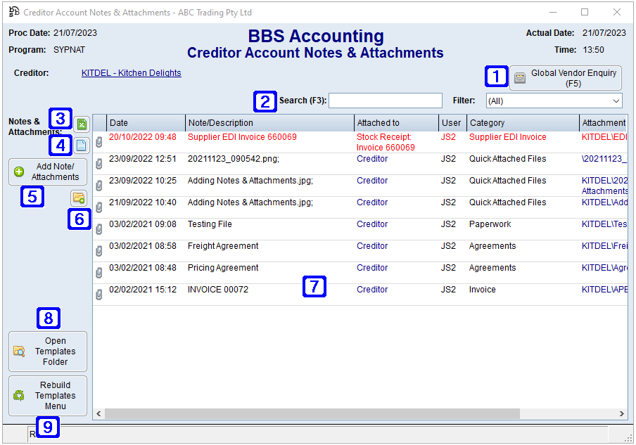 Creditor Account Notes & Attachments Screen Creditor Account Notes & Attachments Screen