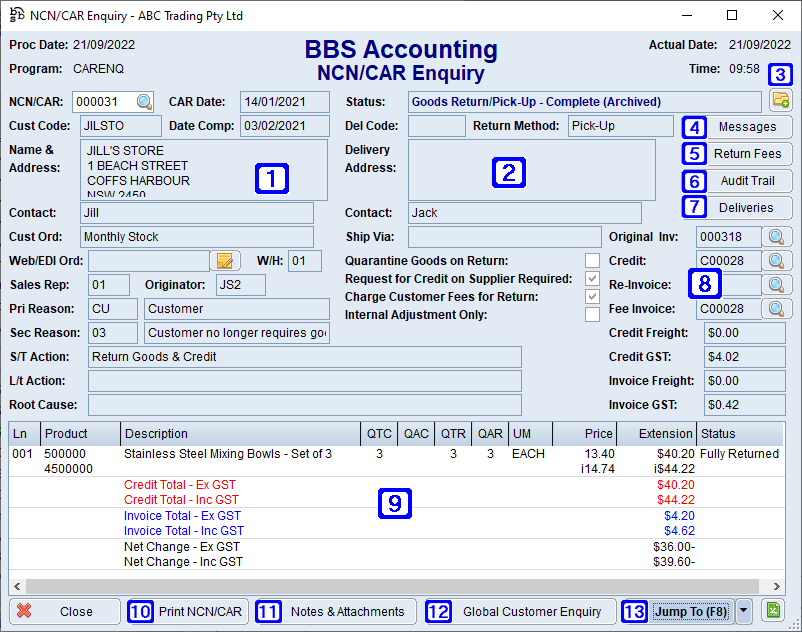 NCN/CAR Enquiry Screen NCN/CAR Enquiry Screen