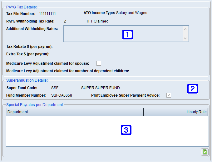 PAYG/Super/Special Rates Tab Screen