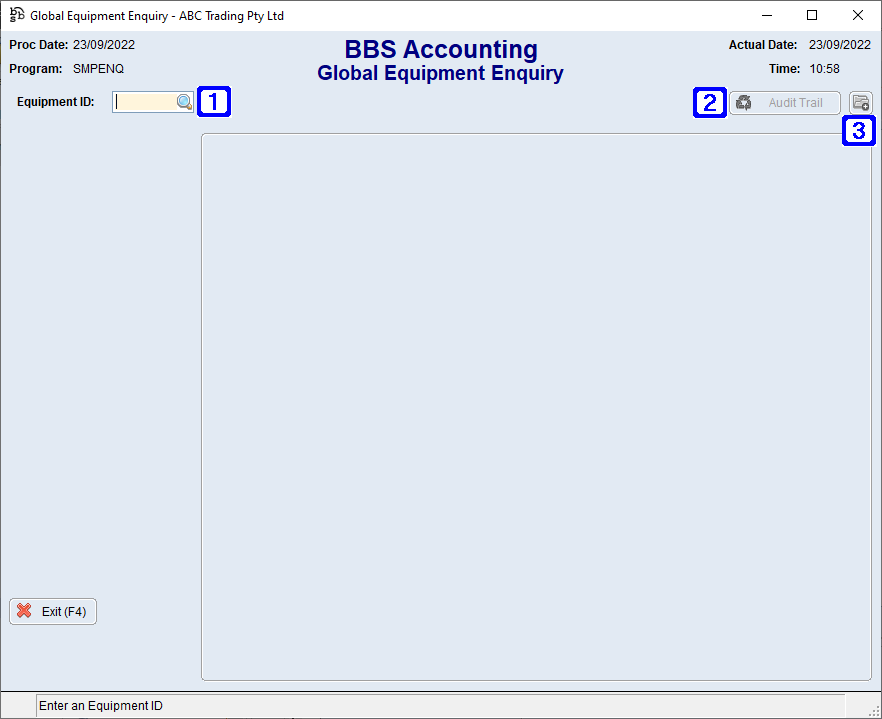 Global Equipment Enquiry Screen Global Equipment Enquiry Screen