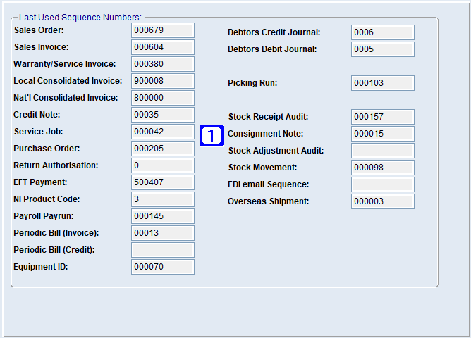 System Parameter Maintenance - Sequence Numbers Screen System Parameter Maintenance - Sequence Numbers Screen