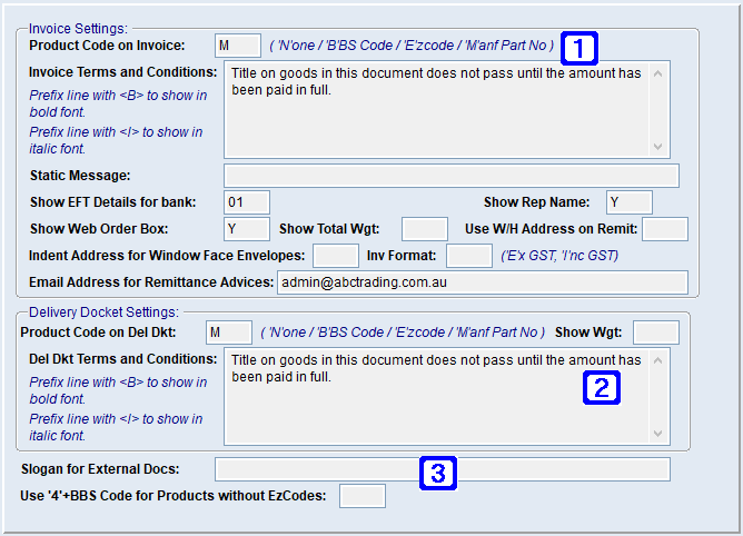 System Parameter Maintenance - Document Settings Screen System Parameter Maintenance - Document Settings Screen