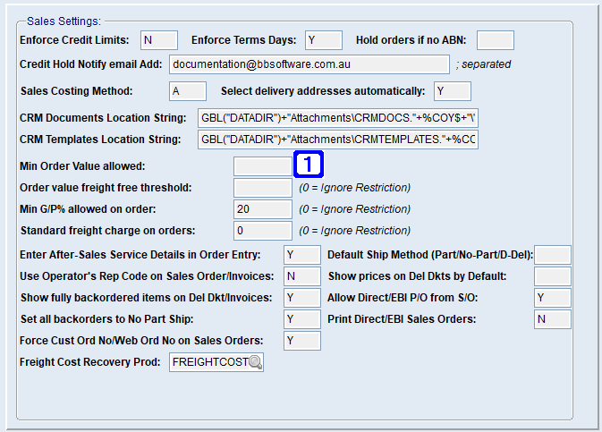 System Parameter Maintenance - Sales Settings Screen System Parameter Maintenance - Sales Settings Screen