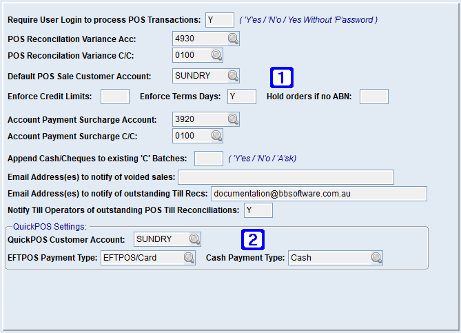 System Parameter Maintenance - Point of Sale Settings Screen System Parameter Maintenance - Point of Sale Settings Screen