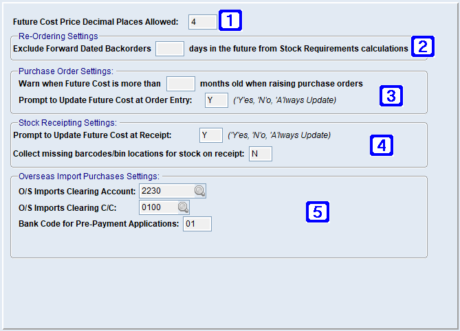 System Parameter Maintenance - Purchasing Settings Screen System Parameter Maintenance - Purchasing Settings Screen