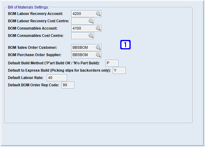 System Parameter Maintenance - Bill of Materials Settings Screen System Parameter Maintenance - Bill of Materials Settings Screen