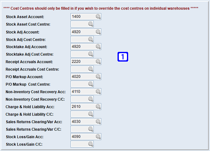 System Parameter Maintenance - G/L Interface Stock Screen System Parameter Maintenance - G/L Interface Stock Screen