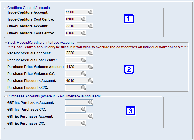 System Parameter Maintenance - G/L Interface Creditors Screen System Parameter Maintenance - G/L Interface Creditors Screen