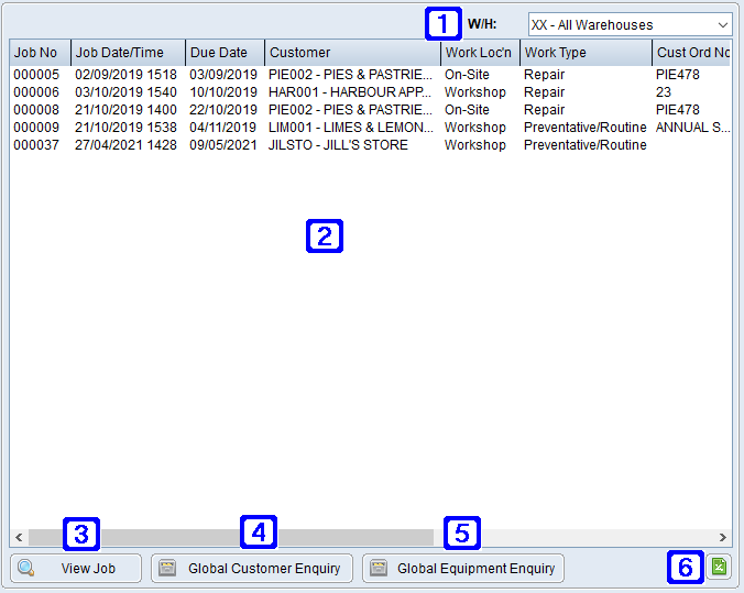 Outstanding Service Jobs Tab Screen Outstanding Service Jobs Tab Screen