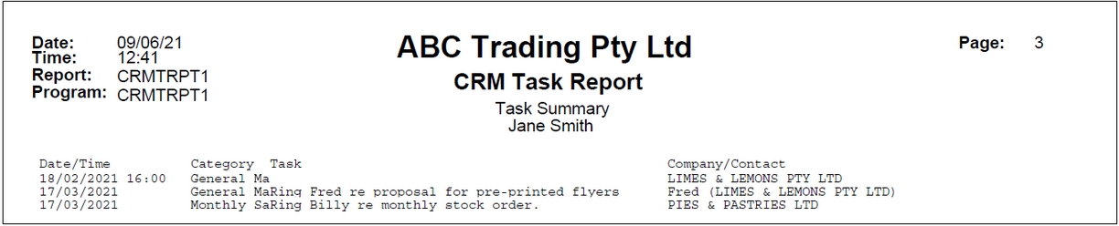 Example of CRM Tasks Report - Summary Example of CRM Tasks Report - Summary