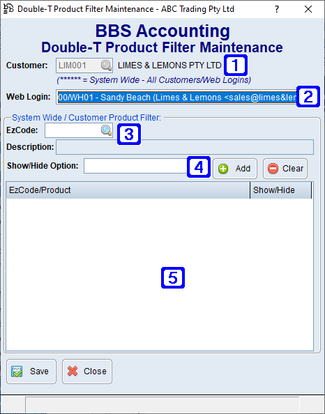 Double-T Product Filter Maintenance Screen Double-T Product Filter Maintenance Screen