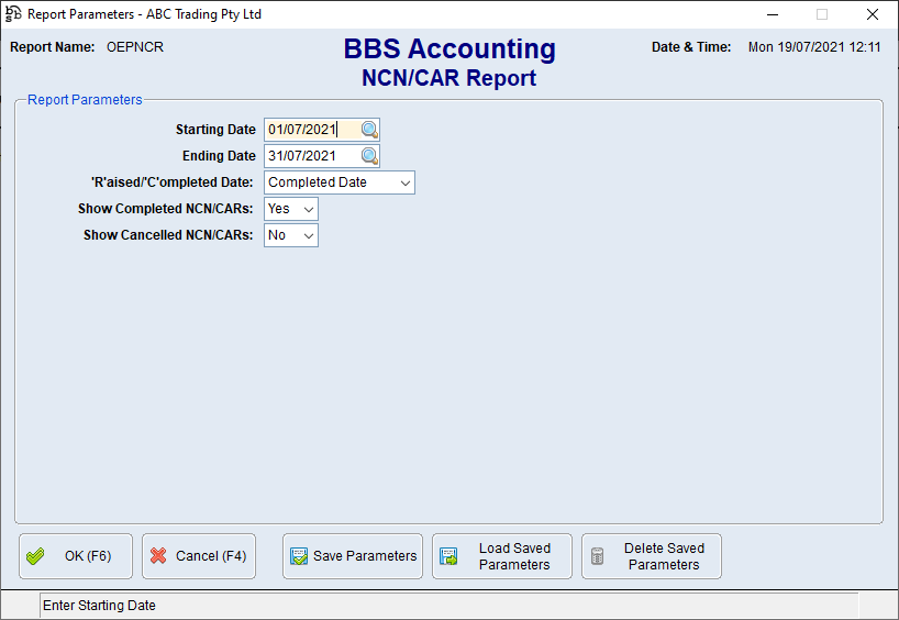 NCN/CAR Report Screen NCN/CAR Report Screen