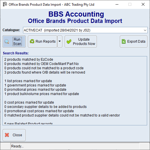 Office Brands Product Data Import Screen Office Brands Product Data Import Screen