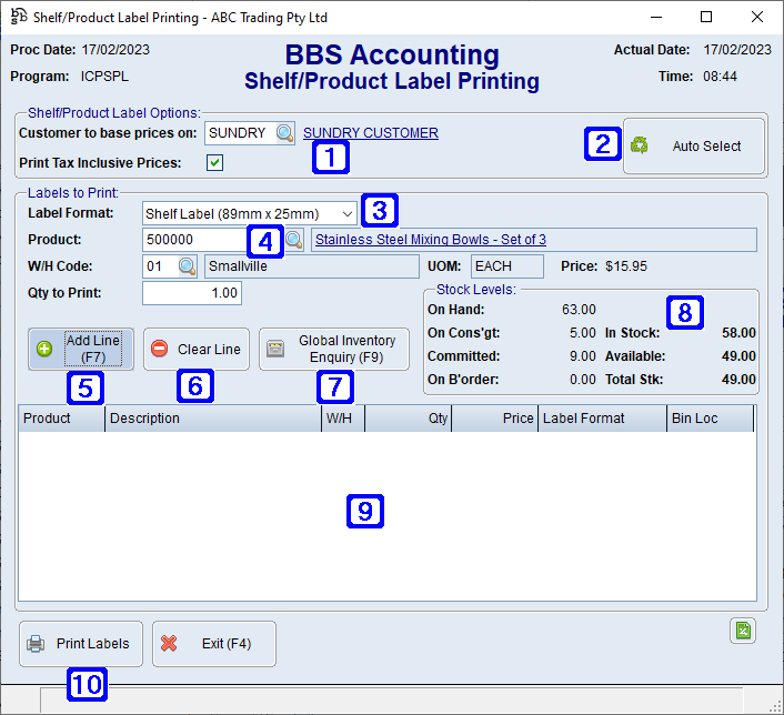 Shelf/Product Label Printing Screen Shelf/Product Label Printing Screen