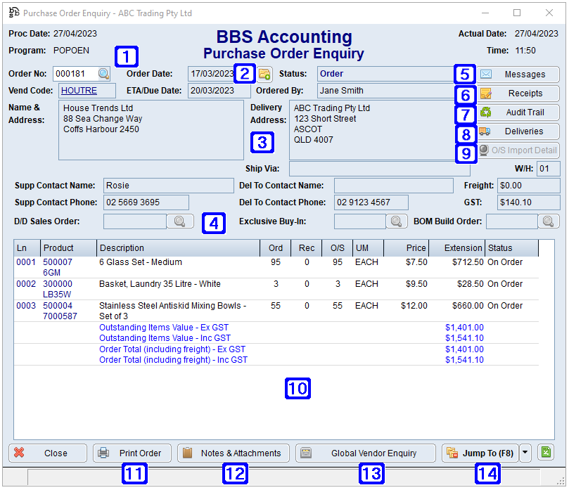 Purchase Order Enquiry Screen Purchase Order Enquiry Screen