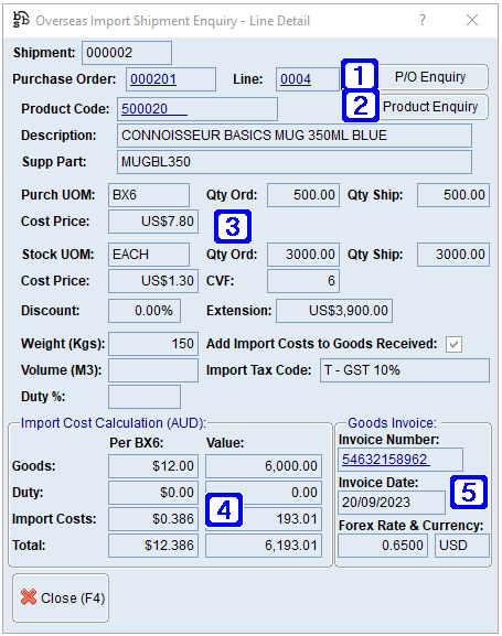 Overseas Import Shipment Enquiry - Line Details Screen Overseas Import Shipment Enquiry - Line Details Screen