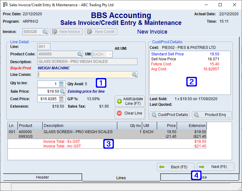 Sales Invoice/Credit Entry & Maintenance - Lines Tab Screen Sales Invoice/Credit Entry & Maintenance - Lines Tab Screen