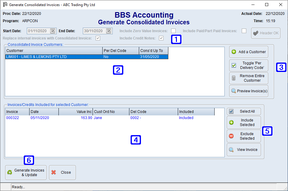Generate Consolidated Invoices Screen Generate Consolidated Invoices Screen