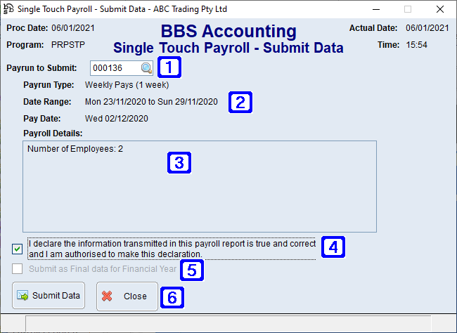 Single Touch Payroll - Submit Data Screen Single Touch Payroll - Submit Data Screen