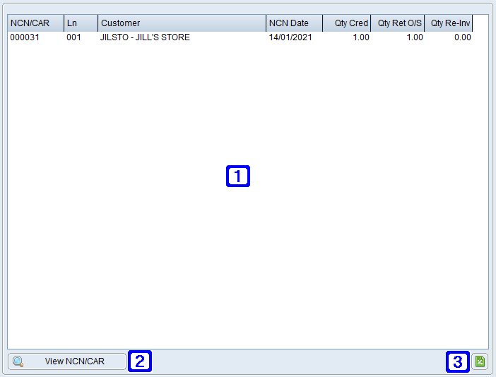 Outstanding NCN/CAR Tab Screen Outstanding NCN/CAR Tab Screen