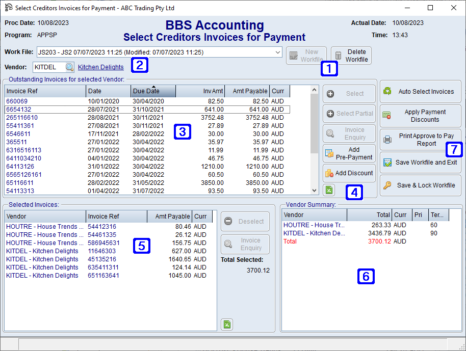 Select Invoices for Payment Screen Select Invoices for Payment Screen